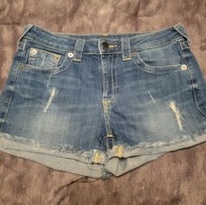Women True Religion Jean Shorts 29 Small Jennie Destructed